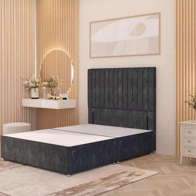 Somnior Beds Ltd Verona Divan Bed Base with 54 inch Floor Standing Headboard in Anthracite Grey Tweed Fabric, W/D: 180 x 200 cm