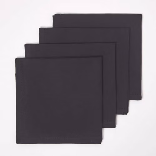 Homescapes Premium Black Cotton Cloth Napkins, Set of 4, W/D/H: 45 x 45 x 45 cm