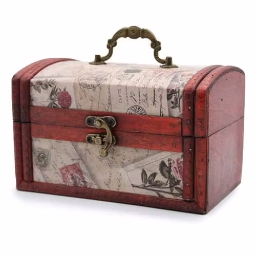 KDMD Set of 2 Colonial Floral Boxes in Gold, Pink, Beige and Red