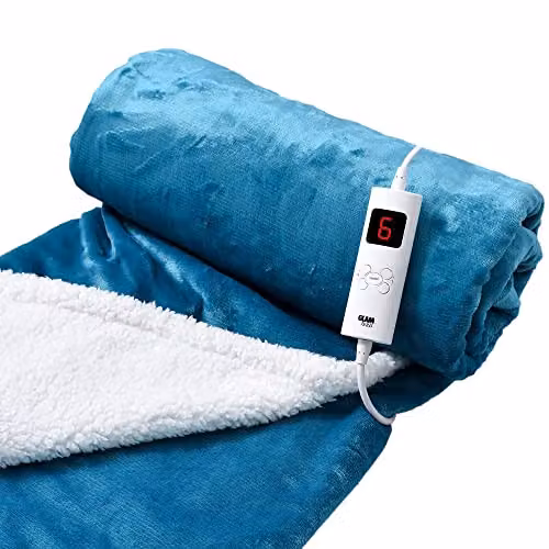GlamHaus Heated Fleece Electric Throw Blanket in Light Blue, W/D/H: 160 x 130 cm – 7