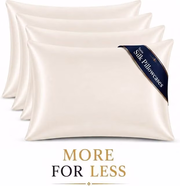 Pamposh Luxury Mako Satin Silk Pillow Cases, 4 Pack, White