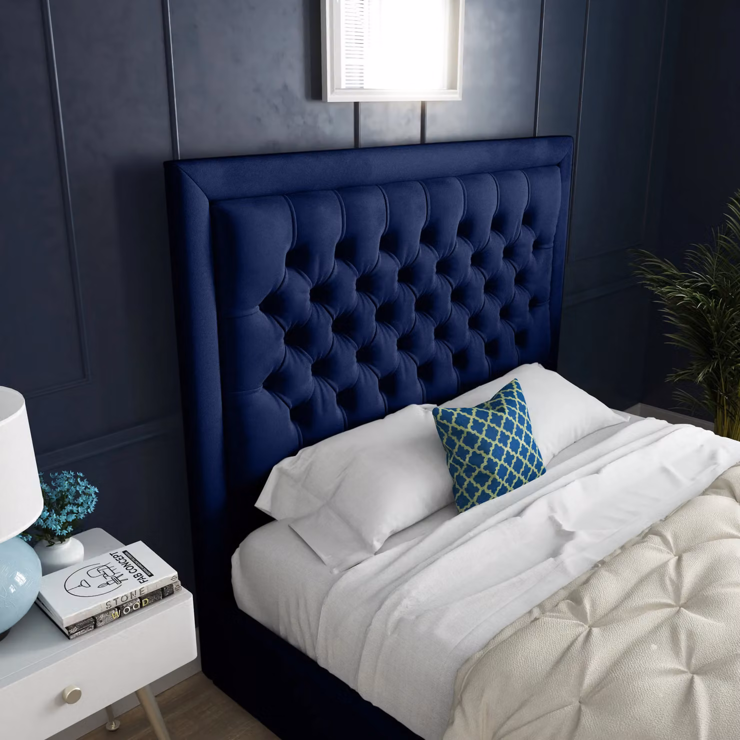 DS Living Kingston Upholstered Blue Velvet Bed Frame, W/D/H: 180 x 200 cm – 2