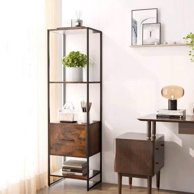 KORVIXA Industrial Metal Shelving Storage Organiser for your Living Room, Brown, W: 100 cm, H: 160 cm – 1