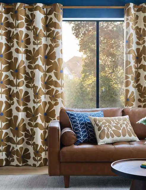 Orla Kiely Wildflower Floral Eyelet Curtains in Brown Cotton