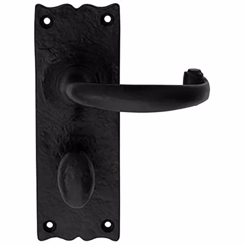 Loops Pair Forged Curved Lever Bathroom Backplate Door Handles in Black Antique, 155 x 54 mm – 1