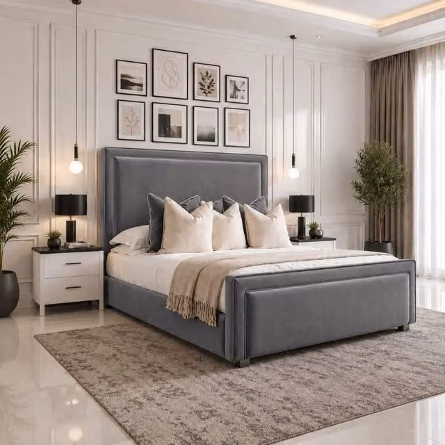 Velmora Grey Velvet Upholstered Ottoman Storage Divan Bed with Headboard, W/D: 180 x 200 cm