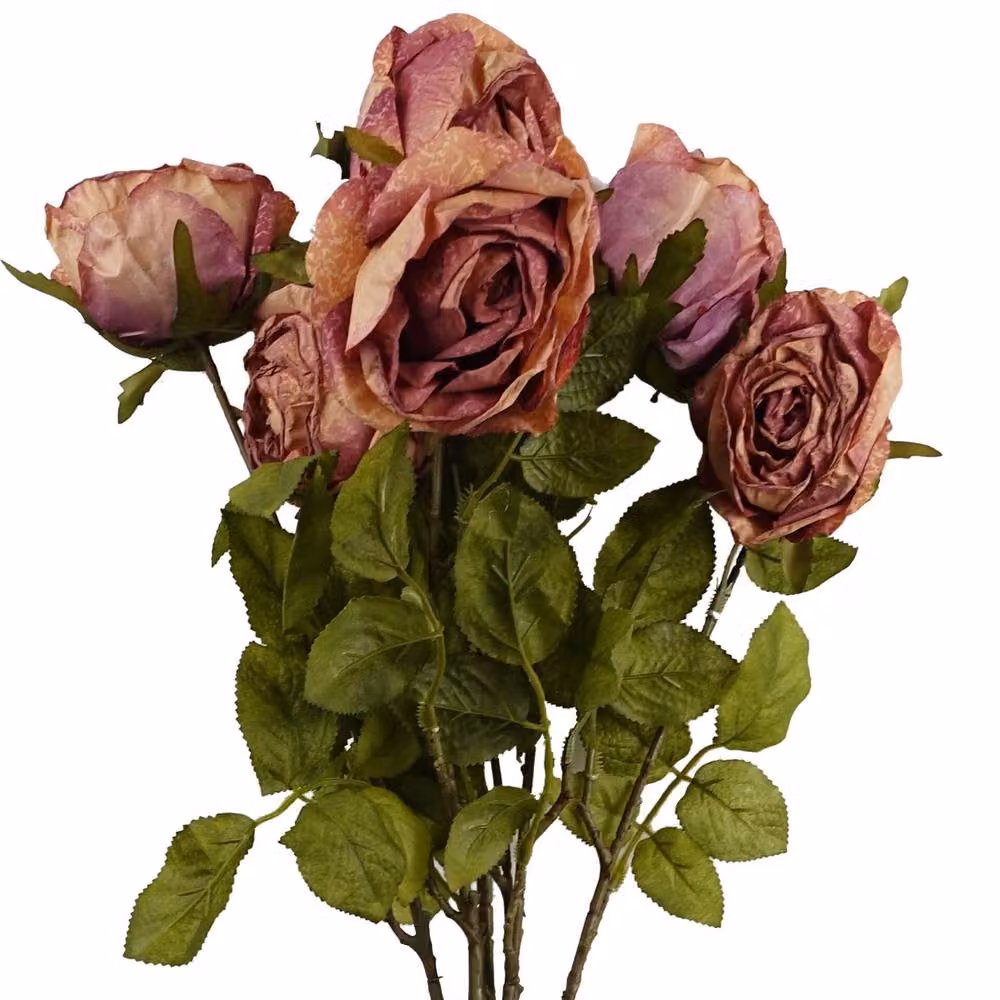 Leaf Pack of 6 Premium Artificial Dark Pink Roses, Height: 70 cm – 3