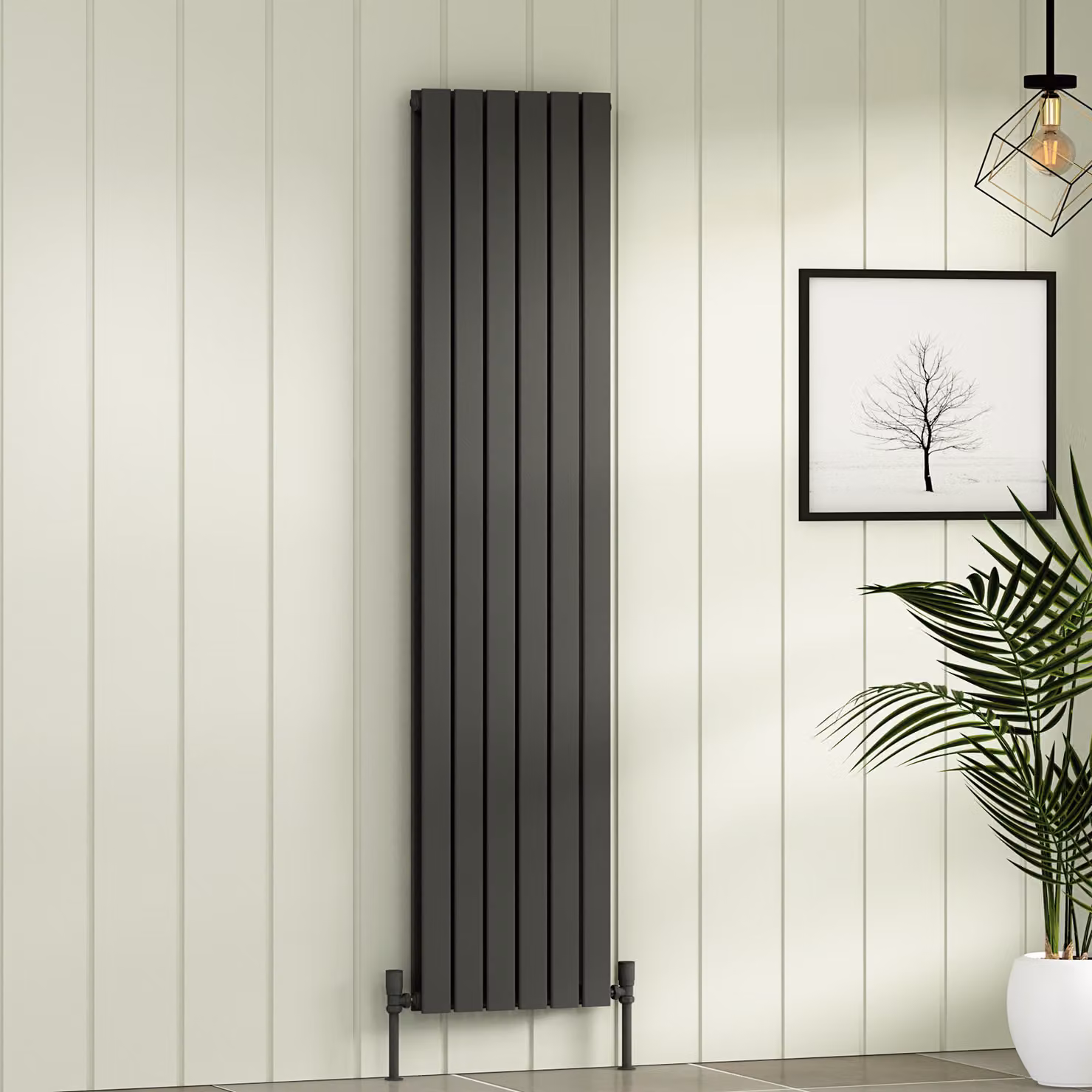 Aurexa Anthracite Double Flat Panel Vertical Designer Steel Radiator H: 180 cm, W: 40.8 cm