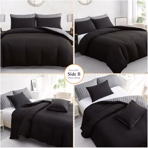 Pamposh King Size Reversible Brushed Microfibre Duvet Cover and Pillowcase Set in Black, 180 x 200 cm – 5