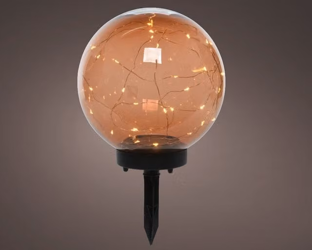 Lumineo Amber Solar Stake Globe Light with LED and Dusk Sensor, Height: 30 cm