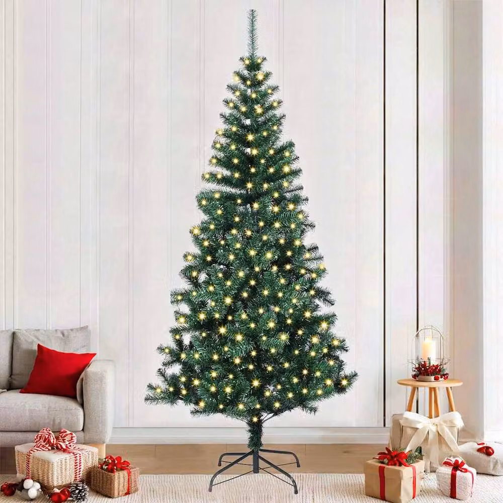 Berkfield Home Elegant Pre-lit Artificial Christmas Tree in Green and White, H 240 cm, W 120 cm, D 120 cm – 2