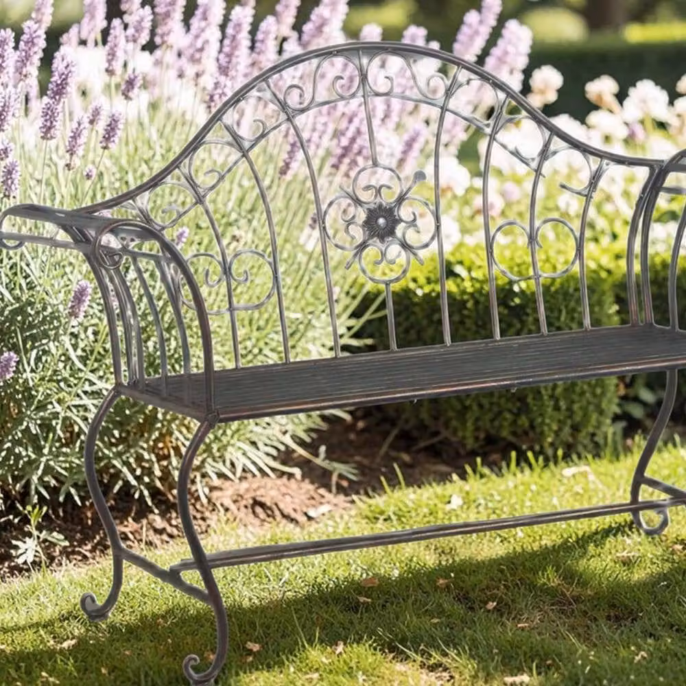 Minster Vintage Garden Bench in Dark Green and Gold with Antique Finish, W/D/H: 100 x 57 x 144 cm – 2