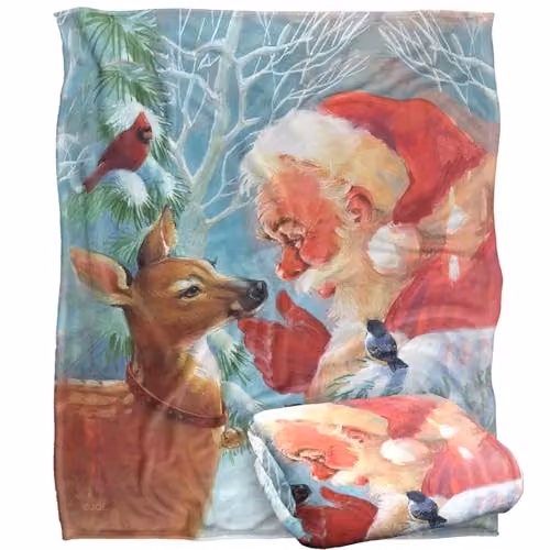 JQ Licensing Christmas Santa and New Fawn Super Soft Fleece Throw Blanket, White, W/D: 152 x 127 cm – 1