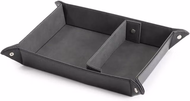 LIVIVO Foldable Leather Look Valet Tray Organiser in Black with Grey Divider
