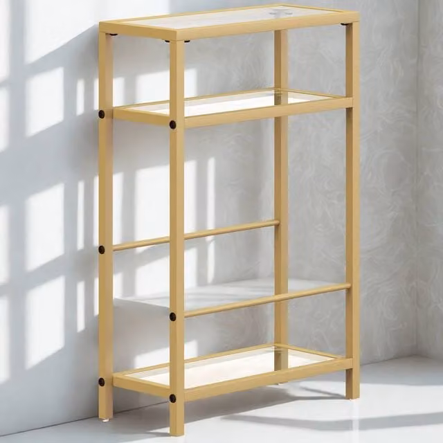 FURNOS 3 Tier Side End Table with Tempered Glass Top in Gold, W/D/H: 40 x 40 x 62 cm – 1