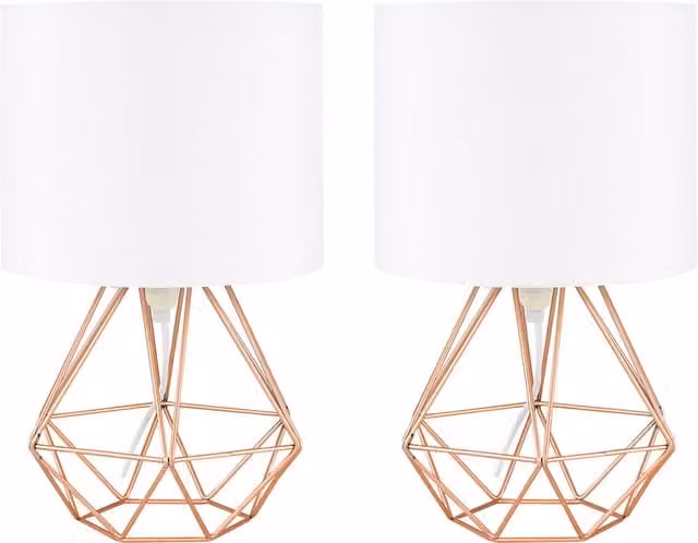ValueLights Angus Geometric Table Lamps Set of 2 in Copper and Black, H: 40 cm, W: 16.5 cm