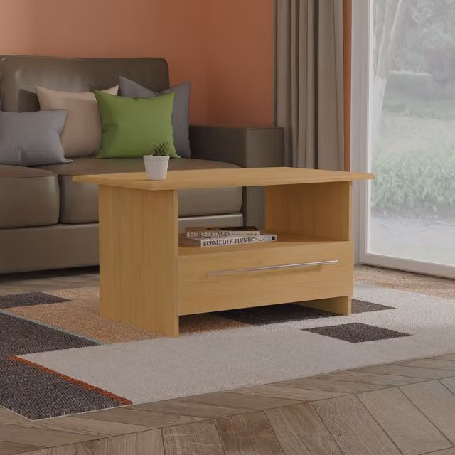 Sherwood Modern Oak Bottom Drawer Coffee Table in Brown