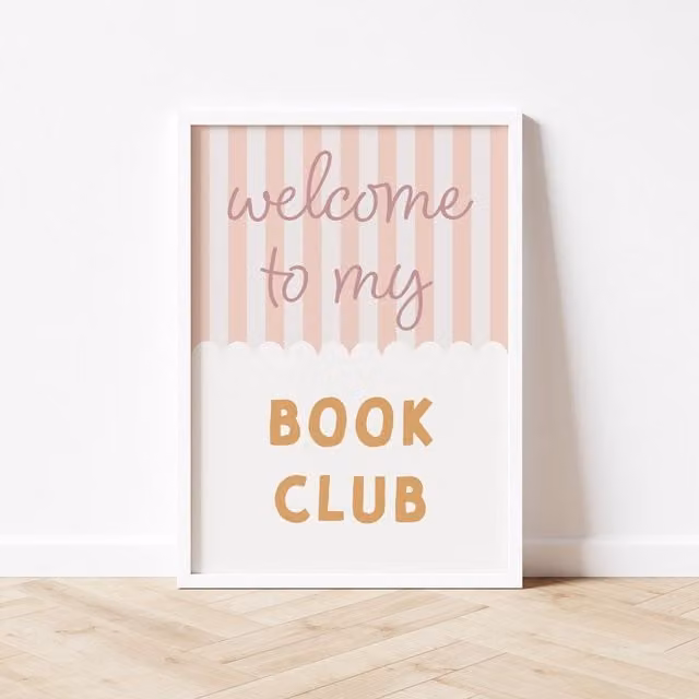 Autumns Corner Welcome To My Book Club Typography Paper Poster, Pink and Mustard, A2