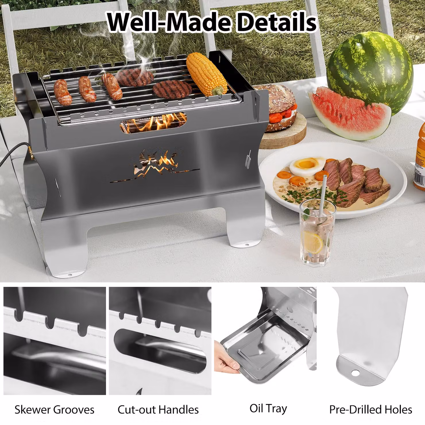 Gymax Dual Fuel Butane Gas Countertop Camping Grill and Firepit in Silver with Carrying Bag – 5