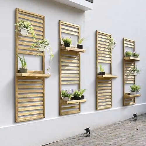 Forest Garden Brown Slatted Wood Wall Planter with 2 Shelves, H: 180 cm, W: 60 cm, D: 18 cm – 5