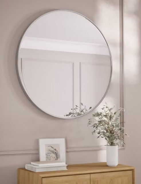 M&S Modern Round Metal Circle Wall Mirror in Silver