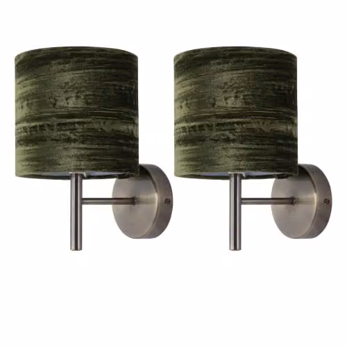 First Choice Lighting Brea Set of 2 Antique Brass Wall Lights with Green Velvet Shades – 5