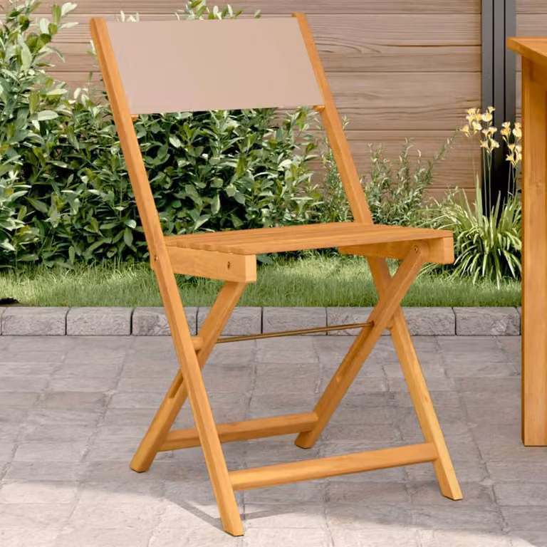 Berkfield Home Beautiful Bistro Chairs, Set of 2, Taupe Acacia Wood and Polyester Fabric