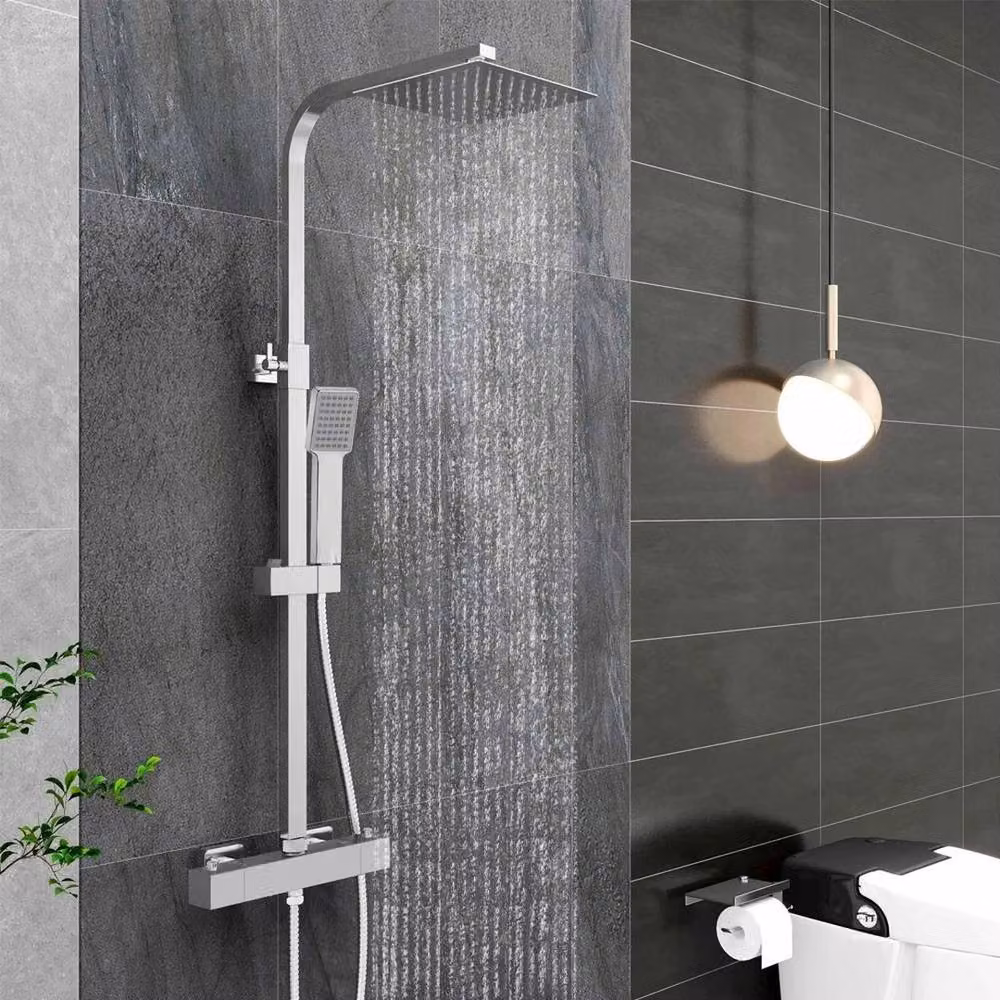 PAWNORA Built-in Thermostatic Twin Bathroom Mixer Shower in Silver Chrome – 5
