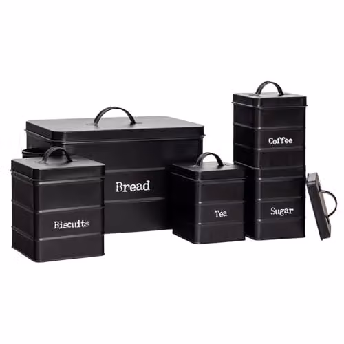 Harbour Housewares 5pc Metal Kitchen Canister Set in Black and Grey with Airtight Lids