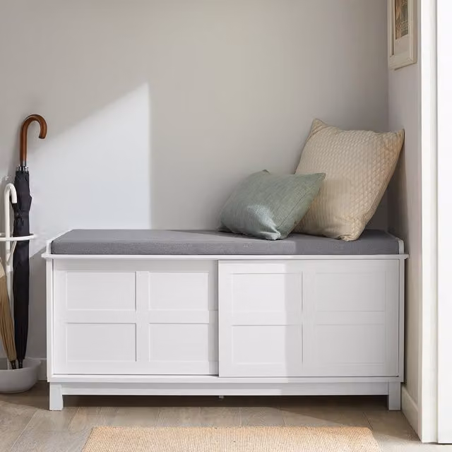SoBuy Modern White Shoe Cabinet with 2 Sliding Doors