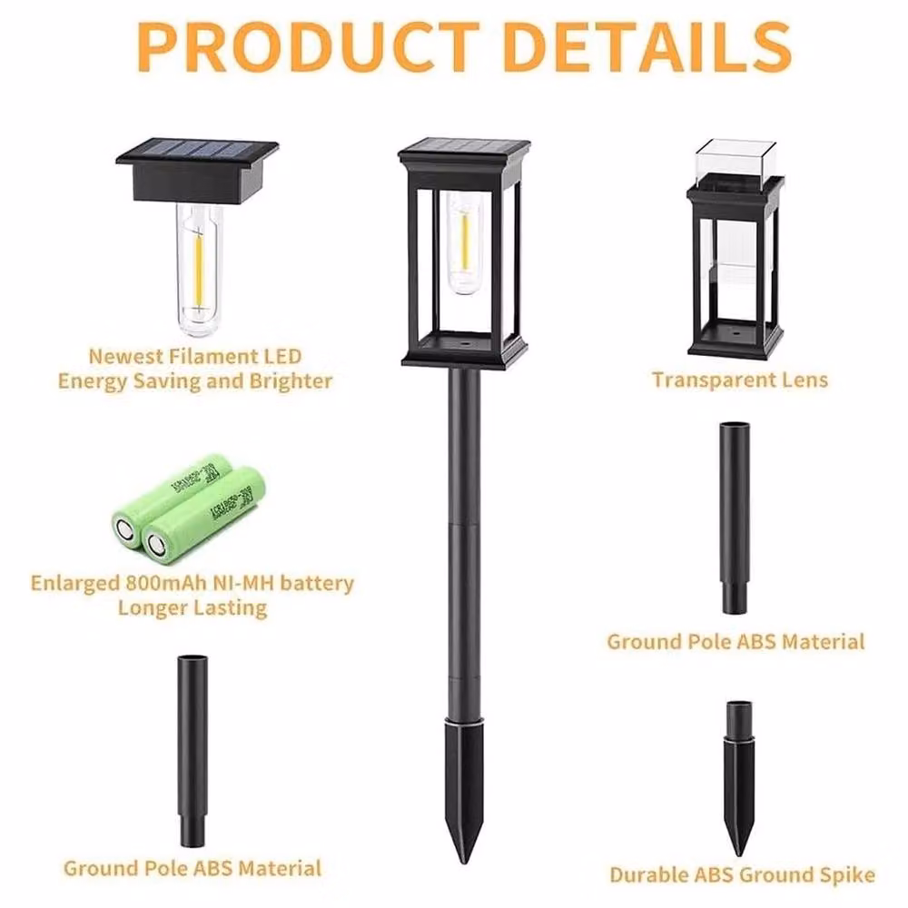 SPETLEK Set of 6 Black Solar LED Stake Lights for Garden and Patio Pathways with Warm White Light – 2
