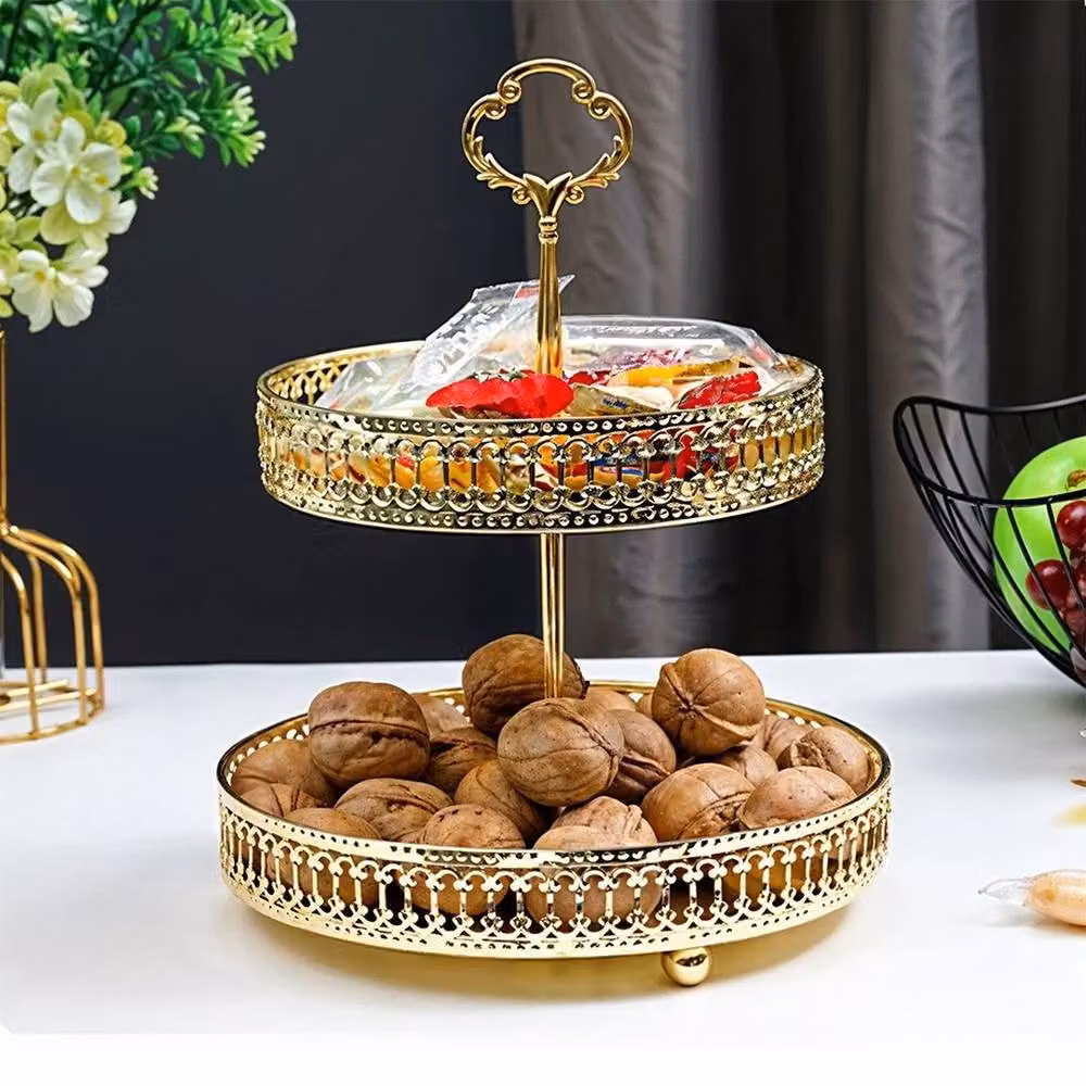 NESTLUNE Double Layer Striped 2 Tier Cake Stand Tray in Gold, W/D/H: 100 x 15 x 15 cm – 3