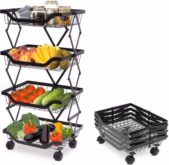 KORVIXA 4 Tier Rotating Kitchen Storage Trolley Cart in Matt Black – 1