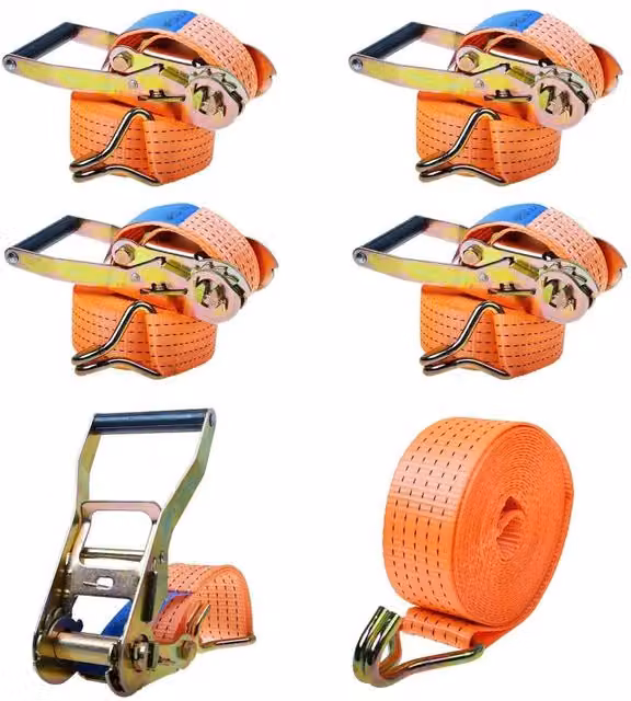 Nordara 4-Piece Heavy Duty Ratchet Tie Down Straps, 3T Lashing for Lorry, Multicolour, W: 5 cm, L: 6 m – 1