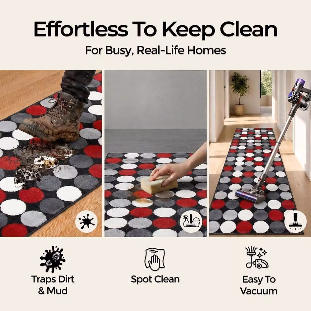 Bravich LTD Modern Spot Print Hallway Runner Rug, Non-Slip Low Pile in Black and Multicolour, W: 60 cm, L: 450 cm – 6