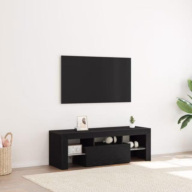 Berkfield Home Black Oak TV Cabinet with Integrated LED Lights, W/D/H: 120 x 35 x 40 cm