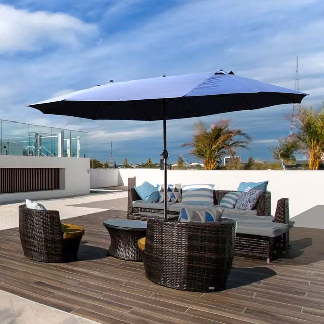 Outsunny Blue Double-sided Crank Garden Sun Umbrella Canopy with 460 cm Diameter