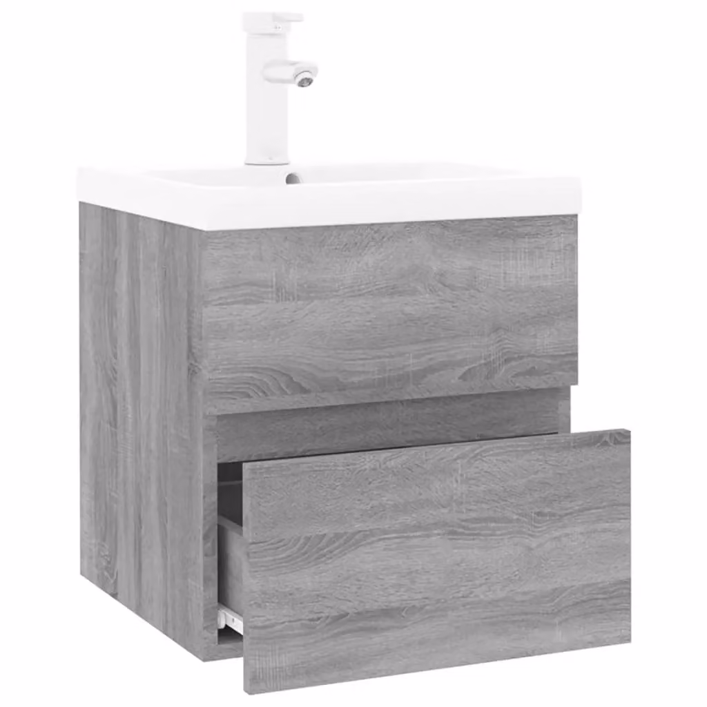 Berkfield Home Sink Cabinet with Built-in Basin in Grey Sonoma and Brown Engineered Wood – 2