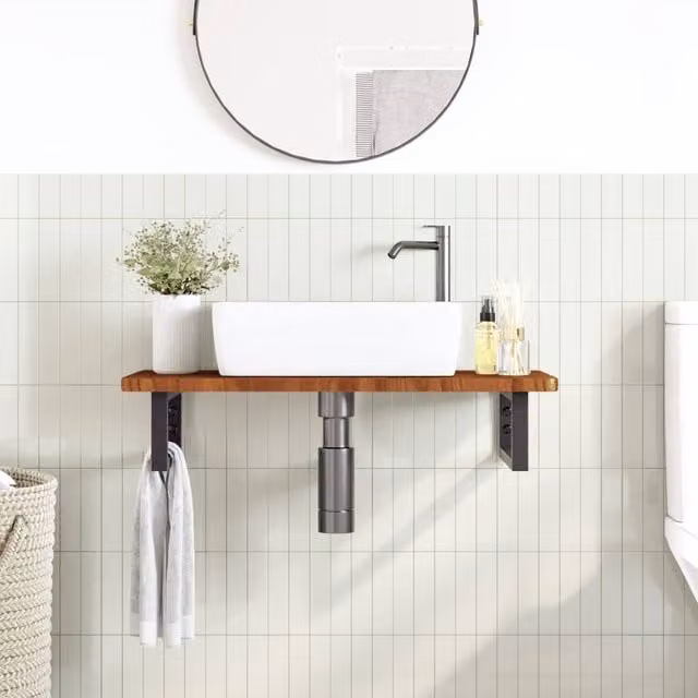Berkfield Home Elegant Wall Mounted Basin Shelf in Brown Oak and Black Steel, W/D/H: 40 x 40 x 17.5 cm