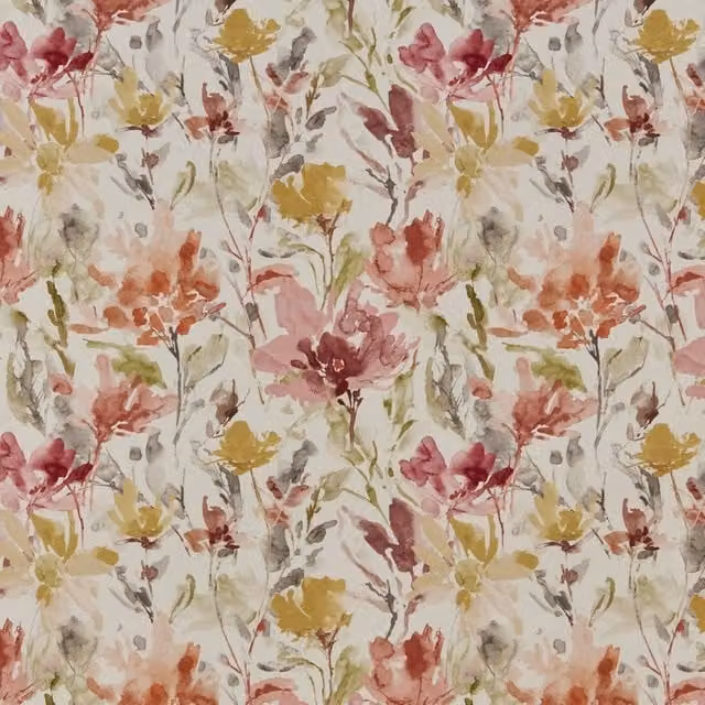 iLiv Water Meadow Digitally Printed Floral Cotton Fabric in Rosewood and Multicolour