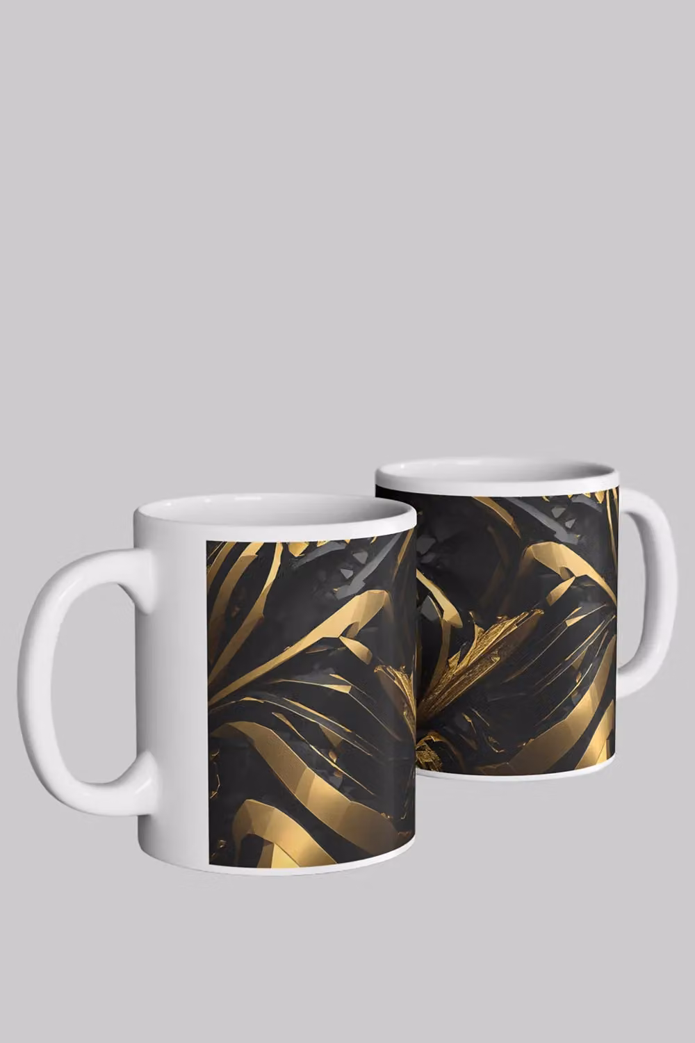 Simply Stunning Mugs Set of 2 White Ceramic Mugs with Black and Gold Geometric Abstract Design – 2
