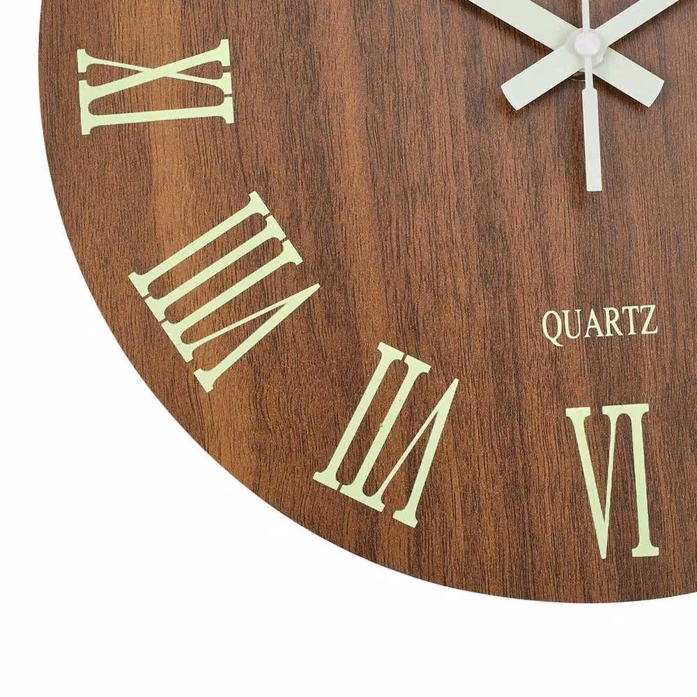 PAWNORA Round Luminous Analog Wall Clock with Roman Numerals in Brown, Diameter: 30.48 cm – 3