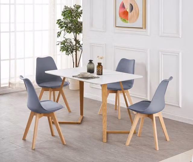 Life Interiors Lorenzo Dallas Scandinavian Dining Set with Rectangular Table and 4 Grey Chairs in Birch Wood