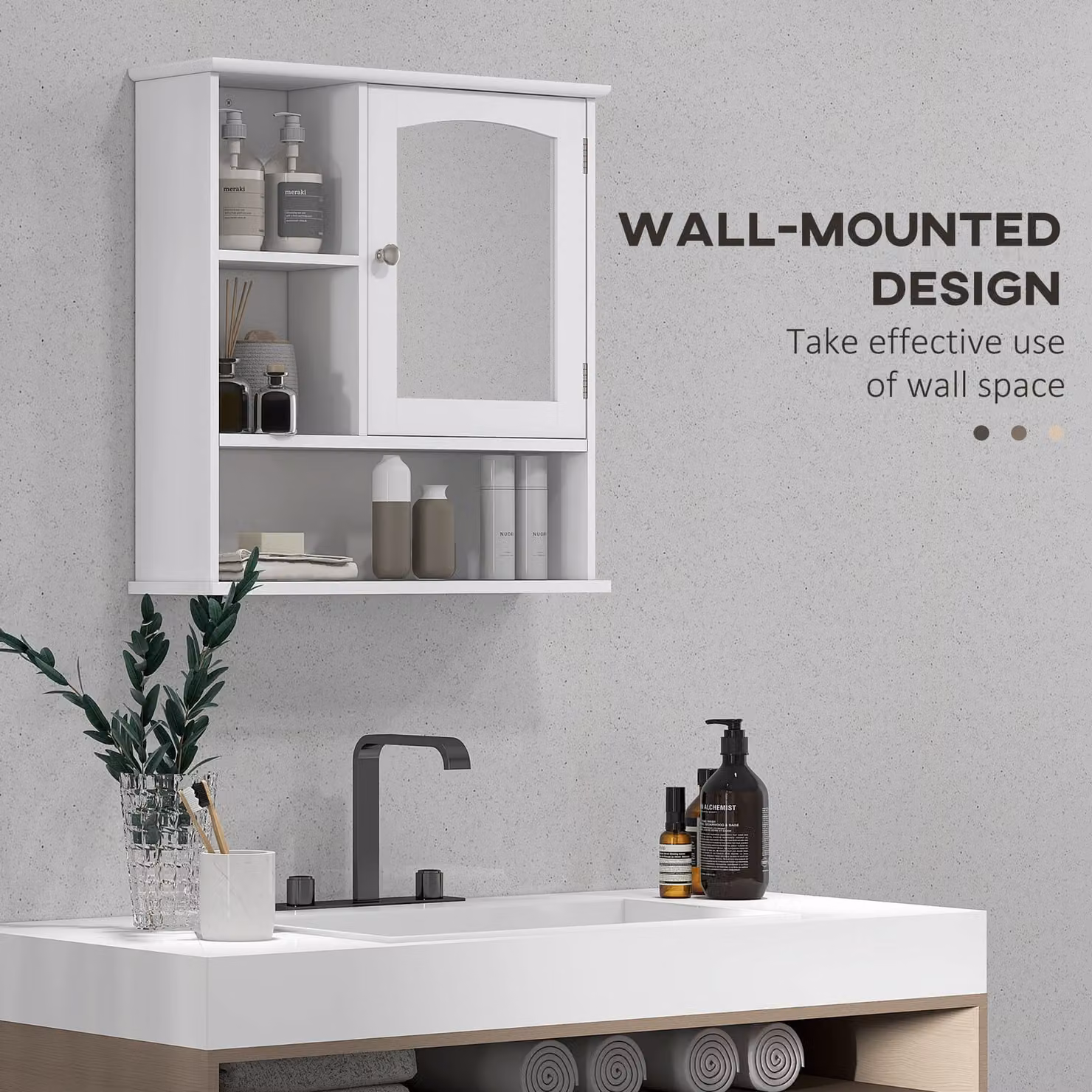 Kleankin Wall Mounted Bathroom Cabinet with Mirror and Adjustable Shelves, White – 2