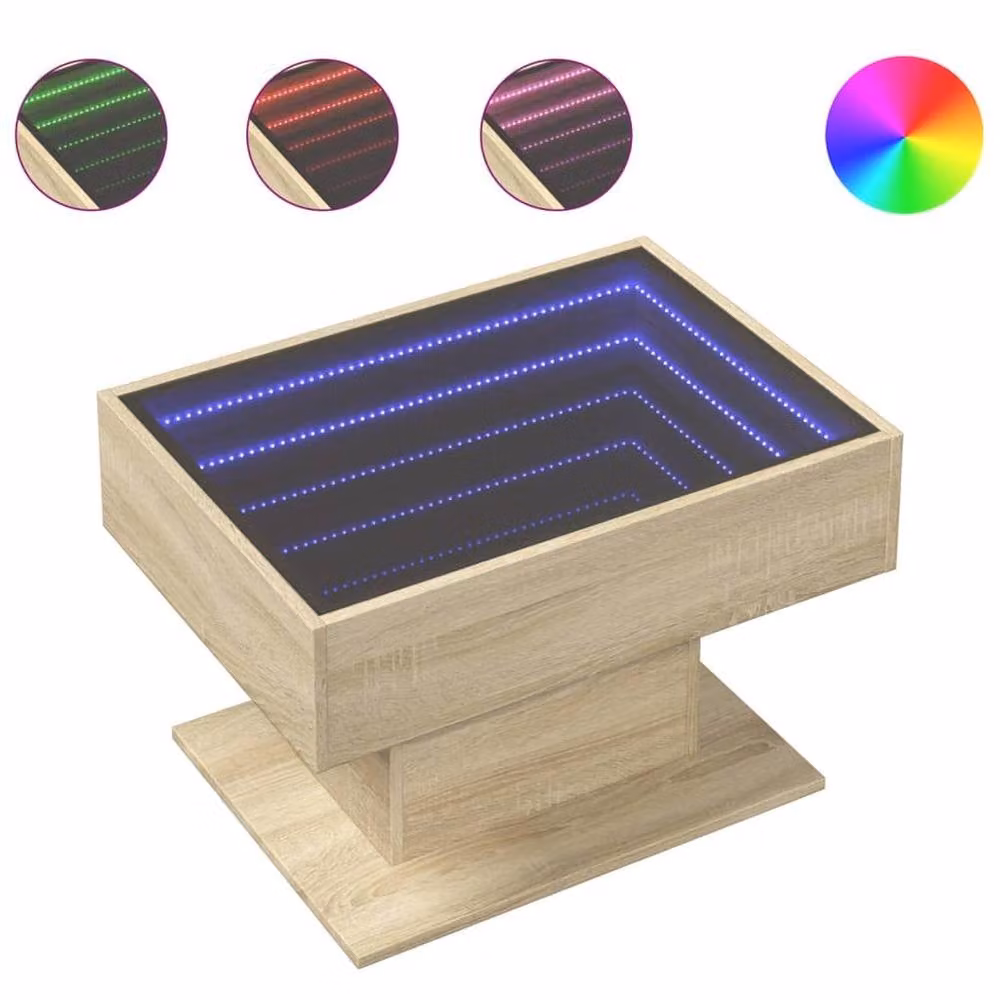 Berkfield Home Decorative LED Coffee Table in Sonoma Oak and Glass, W/D/H: 70 x 50 x 45 cm – 1