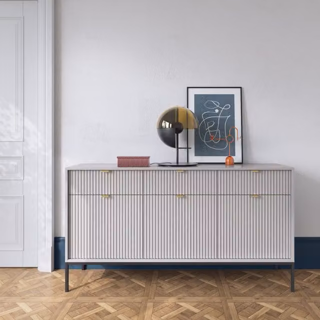 Abakus Direct Modern Glossy Sideboard in Grey, Black and Gold