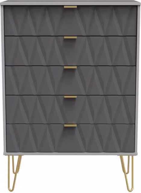 Ready Assembled 2 U Dallas 5 Drawer Chest in Mid Grey and Gold