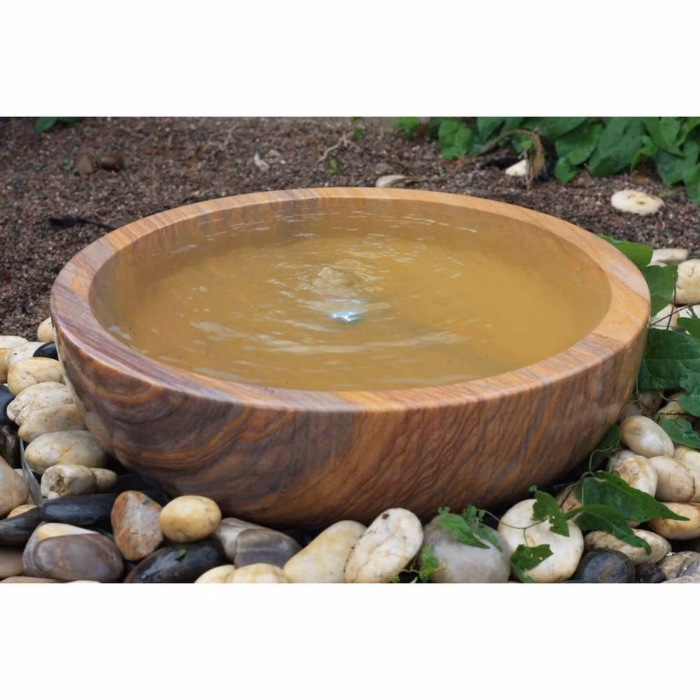 Buttercup Farm Rainbow Sandstone Babbling Bowl Tabletop Water Feature with Pump and Light in Brown and Orange – 2