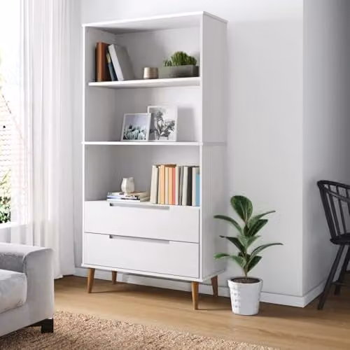 vidaXL MOLDE White Bookcase in Solid Pine Wood, W/D/H: 85 x 35 x 170.5 cm – 2