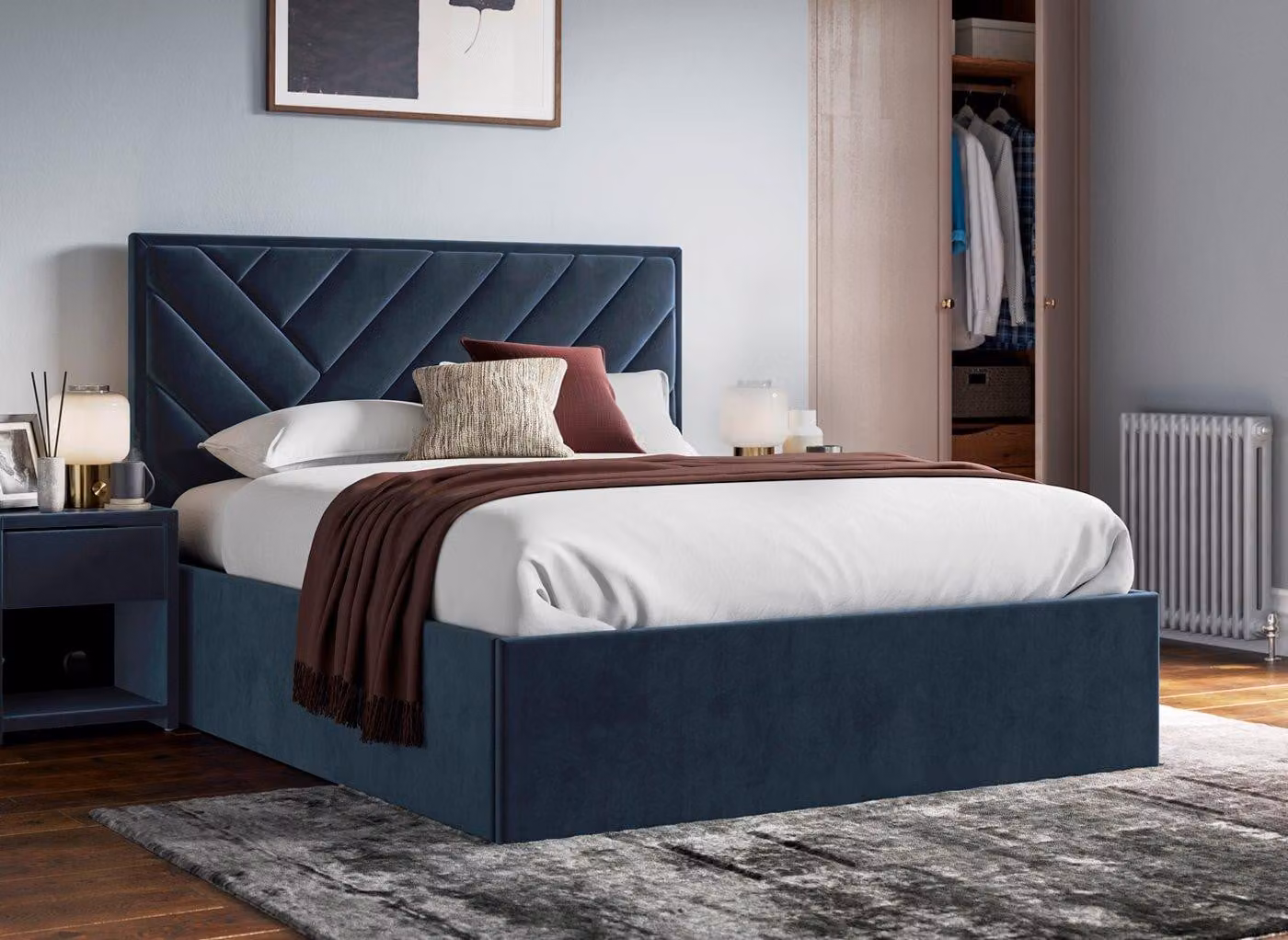 Dreams Jay Velvet-Finish Upholstered Ottoman Bed Frame with Lift-Up Base